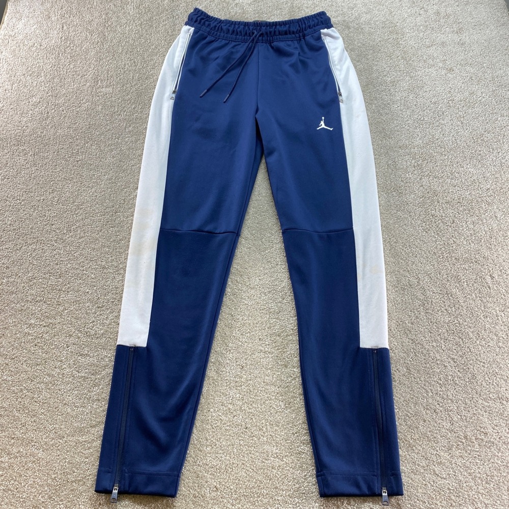 Jordan Track Pants Mens Small Navy Blue White Jumpman Tapered Ankle Zip Athletic